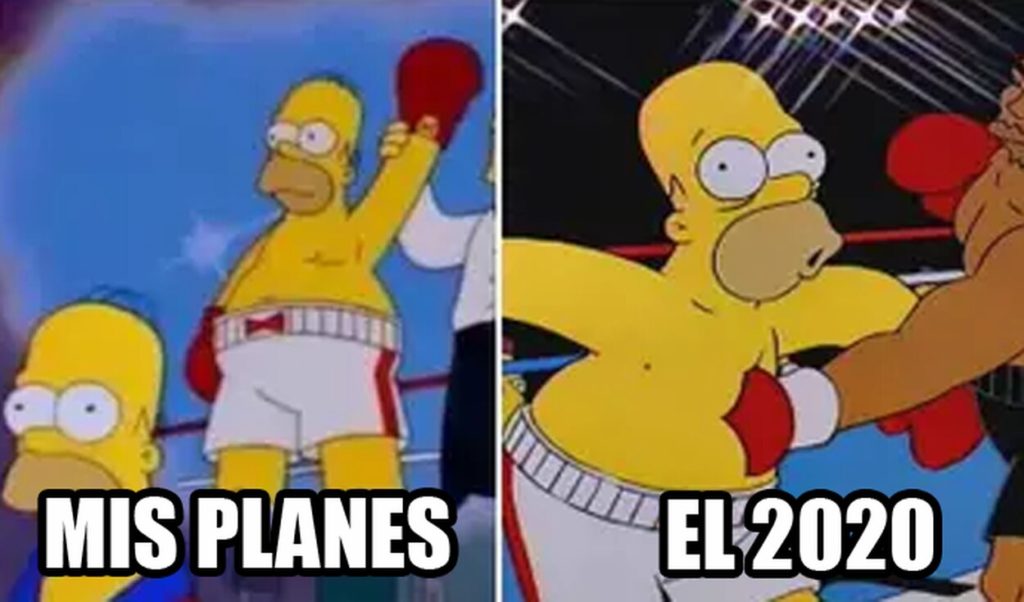 Collage de imágenes de la serie Los Simpson utilizada para el meme mis planes vs. el 2020- memes virales